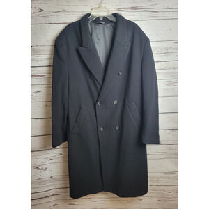 Irvine Park Coat Overcoat Black Wool Double Breasted w/ Pockets Men's Size 44R